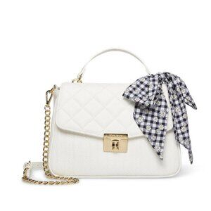Betsey Johnson Woven Pu Scarf Satchel white Bag B000106